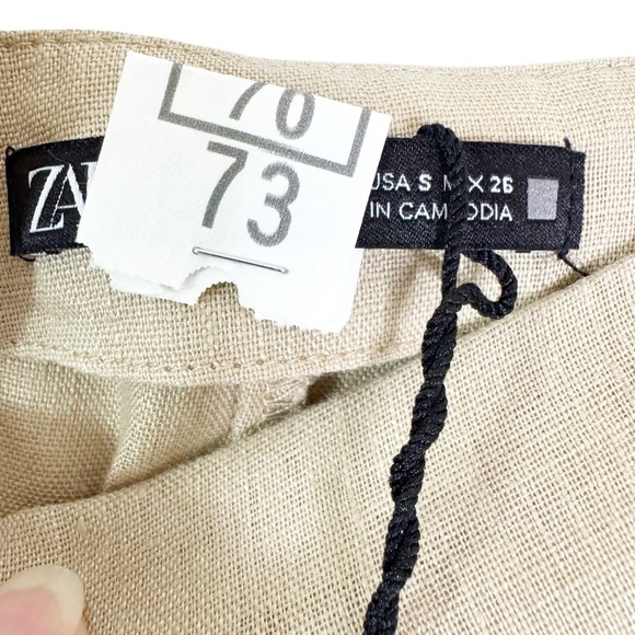 Zara 100% Linen Layered Mini Midi Skirt Tan Size S - Picture 11 of 14